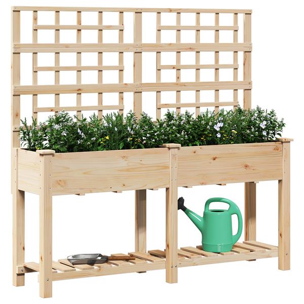 Grote foto vidaxl plantenbak met schap en latwerk 161x43x152 cm massief vurenhout tuin en terras overige tuin en terras