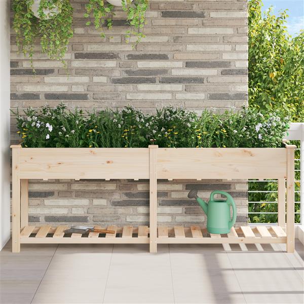 Grote foto vidaxl plantenbak met schap 203x53x76 cm massief vurenhout tuin en terras overige tuin en terras