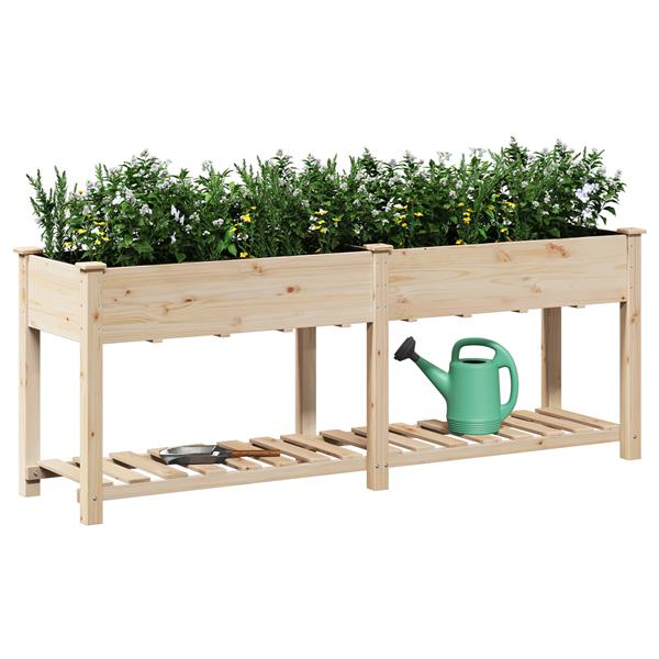 Grote foto vidaxl plantenbak met schap 203x53x76 cm massief vurenhout tuin en terras overige tuin en terras