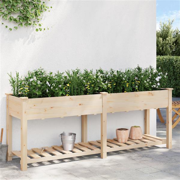 Grote foto vidaxl plantenbak met schap 203x53x76 cm massief vurenhout tuin en terras overige tuin en terras