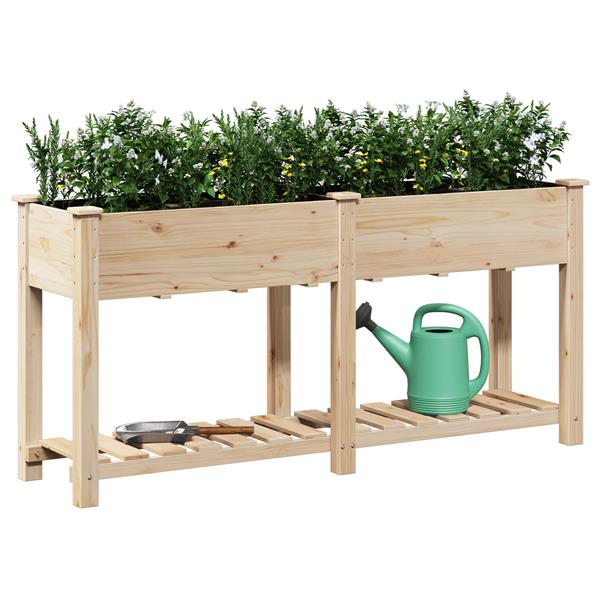 Grote foto vidaxl plantenbak met schap 161x43x76 cm massief vurenhout tuin en terras overige tuin en terras