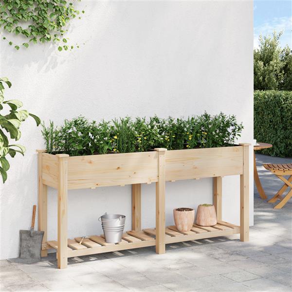 Grote foto vidaxl plantenbak met schap 161x43x76 cm massief vurenhout tuin en terras overige tuin en terras