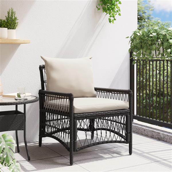 Grote foto vidaxl ligbed met kussens zwart 60x70x78 cm poly riet tuin en terras tuinmeubelen