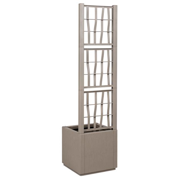 Grote foto vidaxl plantenbak met latwerk 36x36x140 cm polypropeen lichtbruin tuin en terras overige tuin en terras