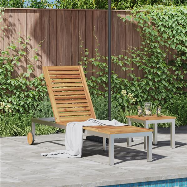 Grote foto vidaxl ligbed met wielen 207x58x35 cm massief acaciahout en rvs tuin en terras tuinmeubelen