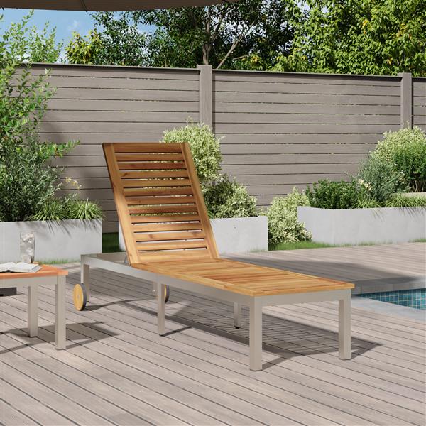 Grote foto vidaxl ligbed met wielen 207x58x35 cm massief acaciahout en rvs tuin en terras tuinmeubelen