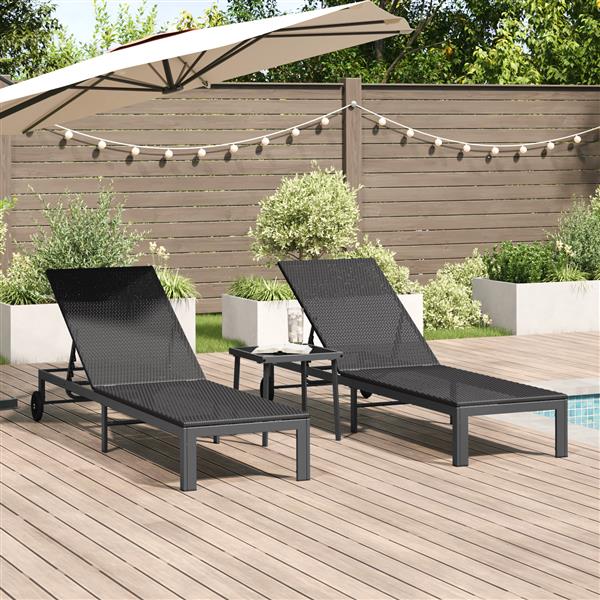 Grote foto vidaxl ligbedden 2 st met wielen en tafel poly rattan zwart tuin en terras tuinmeubelen
