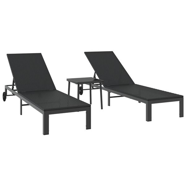 Grote foto vidaxl ligbedden 2 st met wielen en tafel poly rattan zwart tuin en terras tuinmeubelen