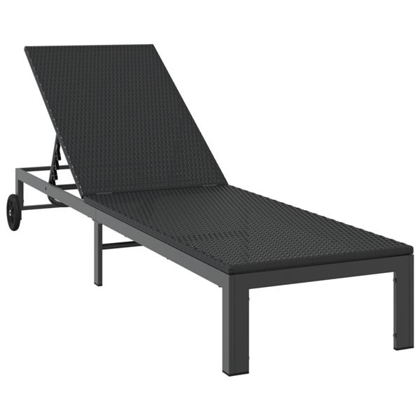 Grote foto vidaxl ligbedden 2 st met wielen en tafel poly rattan zwart tuin en terras tuinmeubelen