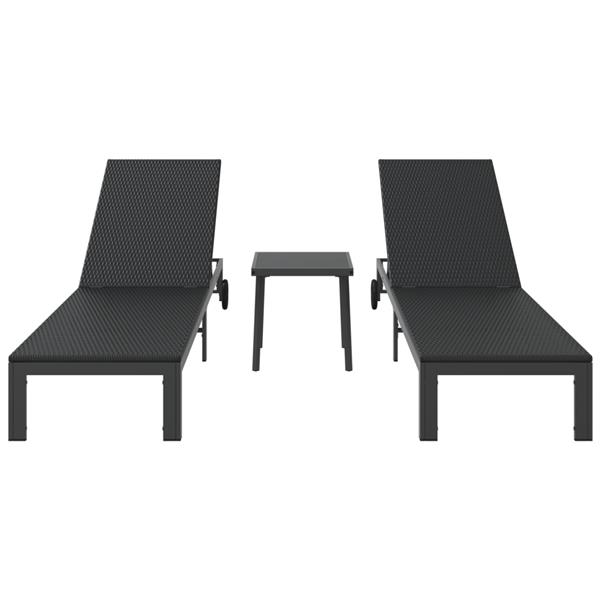 Grote foto vidaxl ligbedden 2 st met wielen en tafel poly rattan zwart tuin en terras tuinmeubelen