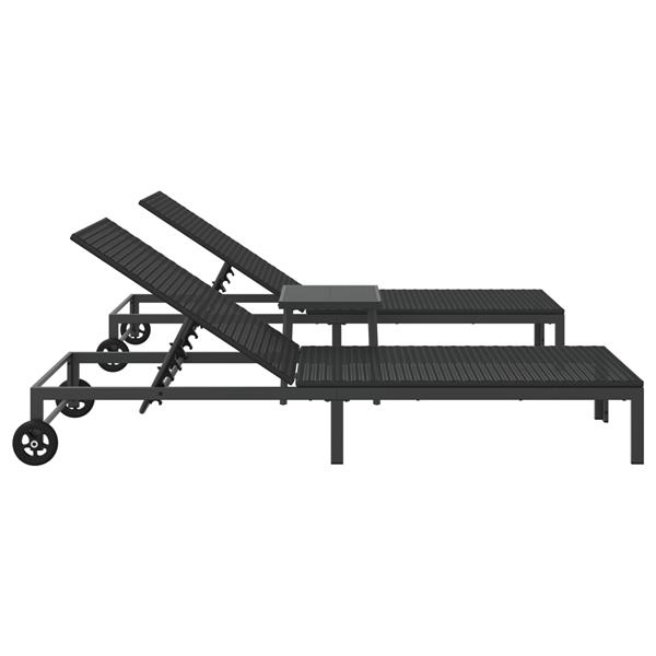 Grote foto vidaxl ligbedden 2 st met wielen en tafel poly rattan zwart tuin en terras tuinmeubelen