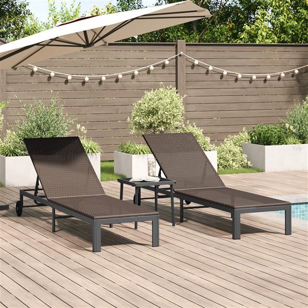 Grote foto vidaxl ligbedden 2 st met wielen en tafel poly rattan bruin tuin en terras tuinmeubelen