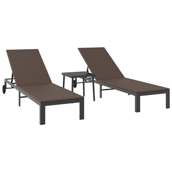 Grote foto vidaxl ligbedden 2 st met wielen en tafel poly rattan bruin tuin en terras tuinmeubelen