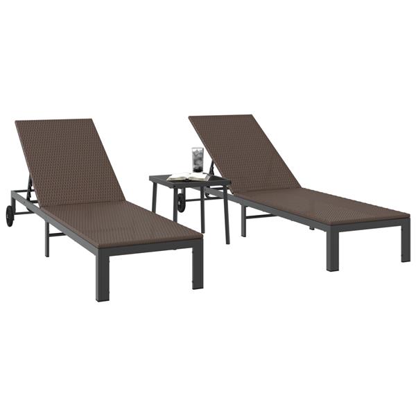 Grote foto vidaxl ligbedden 2 st met wielen en tafel poly rattan bruin tuin en terras tuinmeubelen