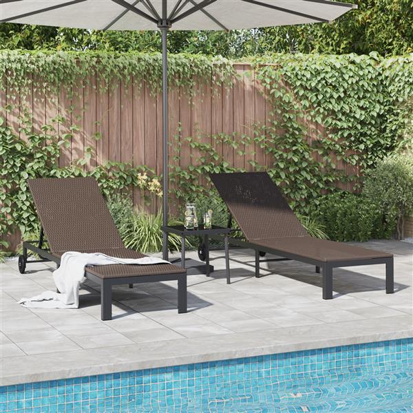 Grote foto vidaxl ligbedden 2 st met wielen en tafel poly rattan bruin tuin en terras tuinmeubelen
