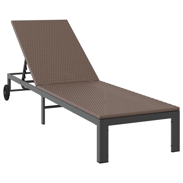 Grote foto vidaxl ligbedden 2 st met wielen en tafel poly rattan bruin tuin en terras tuinmeubelen