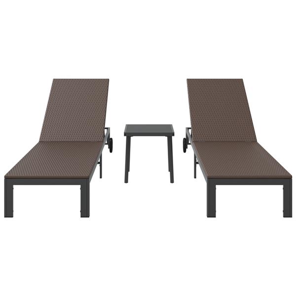 Grote foto vidaxl ligbedden 2 st met wielen en tafel poly rattan bruin tuin en terras tuinmeubelen