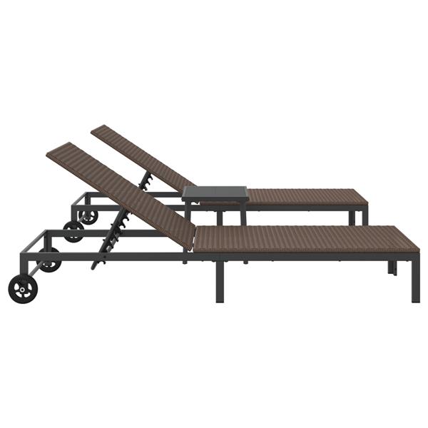 Grote foto vidaxl ligbedden 2 st met wielen en tafel poly rattan bruin tuin en terras tuinmeubelen