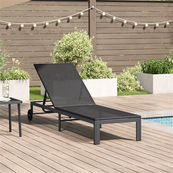 Grote foto vidaxl ligbed met wielen poly rattan zwart tuin en terras tuinmeubelen