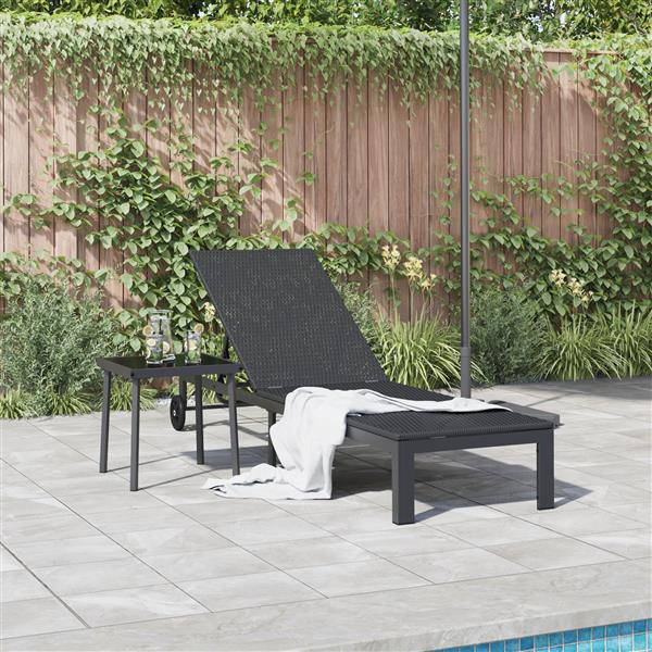 Grote foto vidaxl ligbed met wielen poly rattan zwart tuin en terras tuinmeubelen