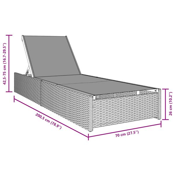 Grote foto vidaxl ligbed 60x200x27 cm poly rattan grijs tuin en terras tuinmeubelen
