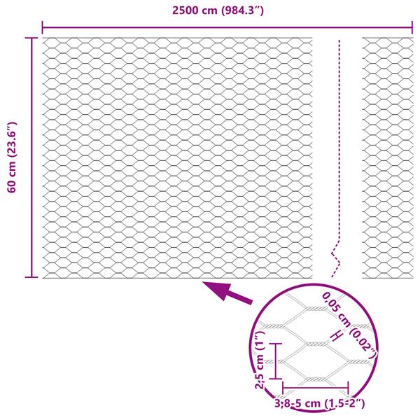 Grote foto vidaxl hexagon hek 0.6x25 m gegalvaniseerd staal tuin en terras hekken en schuttingen