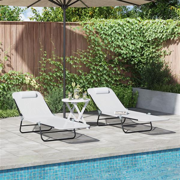 Grote foto vidaxl opvouwbare zonnebanken 2 stuks met hoofdkussen cr me textilene tuin en terras tuinmeubelen