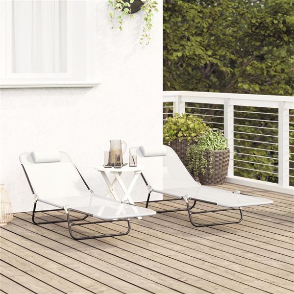 Grote foto vidaxl opvouwbare zonnebanken 2 stuks met hoofdkussen cr me textilene tuin en terras tuinmeubelen