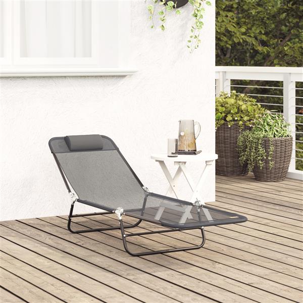 Grote foto vidaxl inklapbare zonnebank met hoofdkussen grijs textileen tuin en terras tuinmeubelen