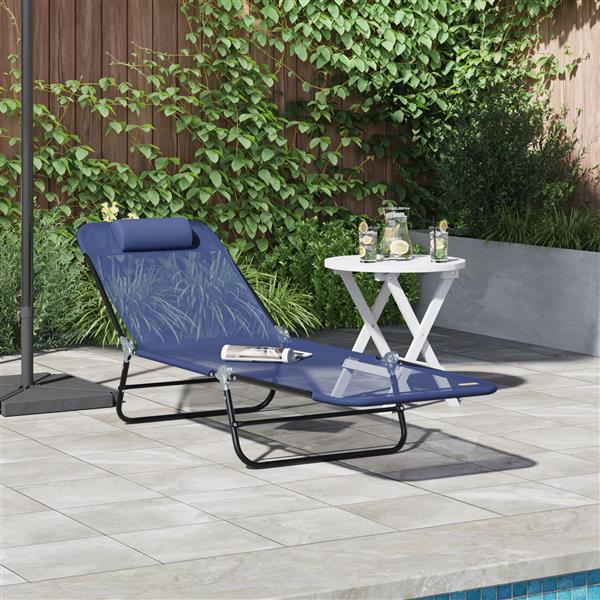 Grote foto vidaxl opvouwbare zonnebank met hoofdsteun marine textileen tuin en terras tuinmeubelen