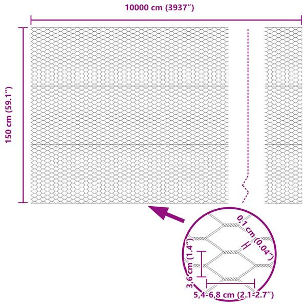 Grote foto vidaxl hexagon hek grijs 1.5x100 m staal tuin en terras hekken en schuttingen