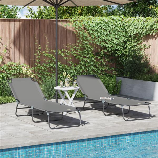 Grote foto vidaxl opvouwbare ligbedden 2 stuks draagbaar grijs 600d oxford stof tuin en terras tuinmeubelen