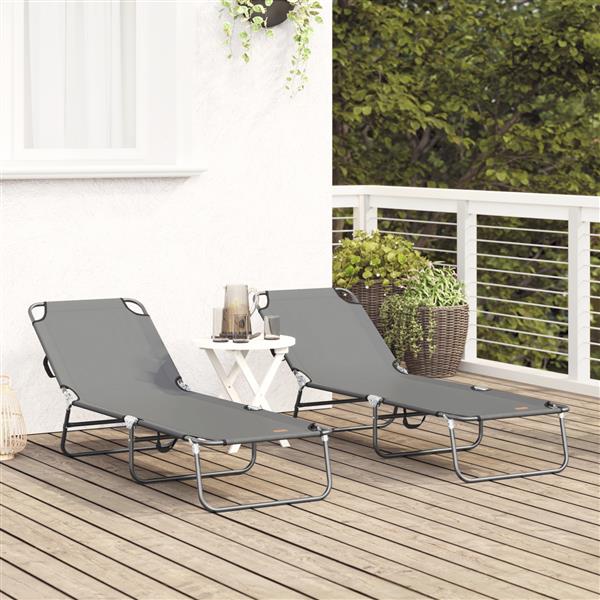 Grote foto vidaxl opvouwbare ligbedden 2 stuks draagbaar grijs 600d oxford stof tuin en terras tuinmeubelen