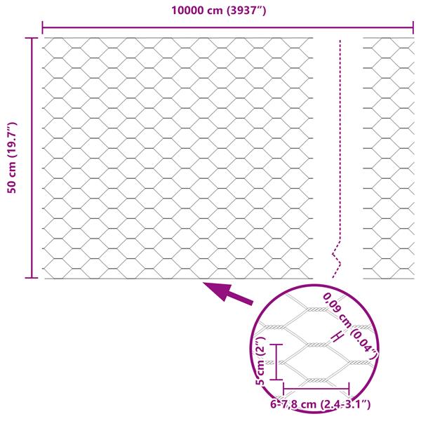 Grote foto vidaxl hexagon schutting grijs 0 5x100 m staal tuin en terras hekken en schuttingen