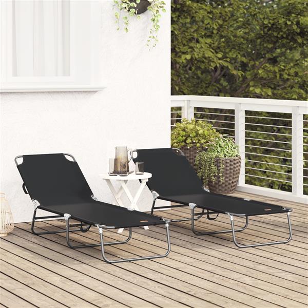 Grote foto vidaxl opvouwbaar ligbed 2 stuks draagbaar zwart 600d oxford stof tuin en terras tuinmeubelen