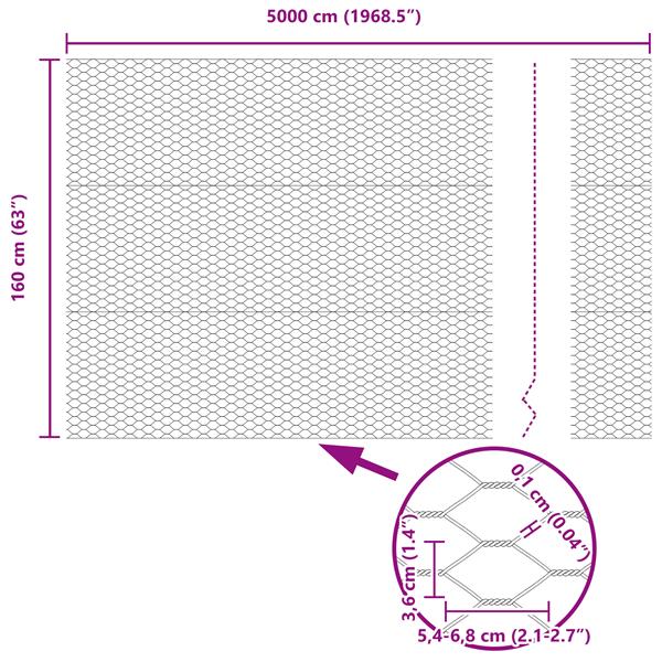 Grote foto vidaxl hexagon tuinhek grijs 1.6x50 m staal tuin en terras hekken en schuttingen