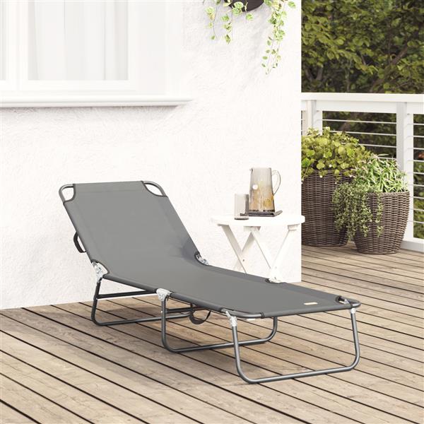 Grote foto vidaxl vouwbaar ligbed draagbaar grijs 600d oxford stof tuin en terras tuinmeubelen