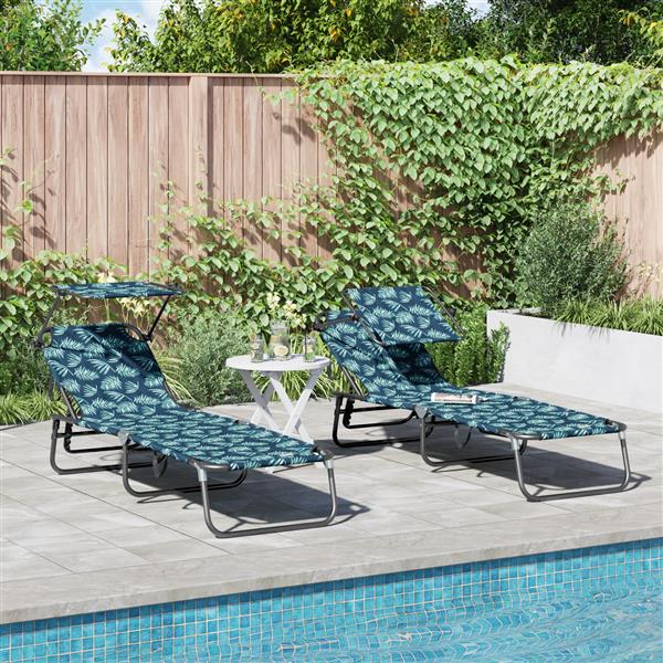 Grote foto vidaxl vouwbare ligbedden 2 stuks met luifel bladerenprint 600d oxford stof tuin en terras tuinmeubelen