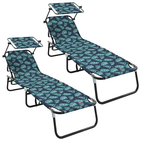 Grote foto vidaxl vouwbare ligbedden 2 stuks met luifel bladerenprint 600d oxford stof tuin en terras tuinmeubelen