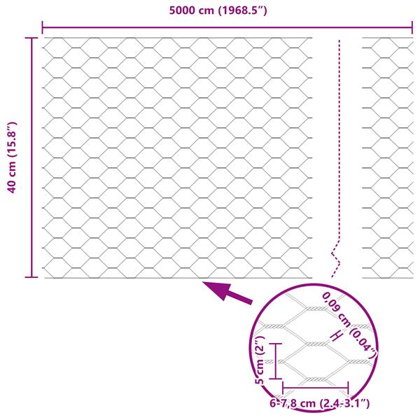 Grote foto vidaxl hexagon schutting grijs 0.4x50 m staal tuin en terras hekken en schuttingen