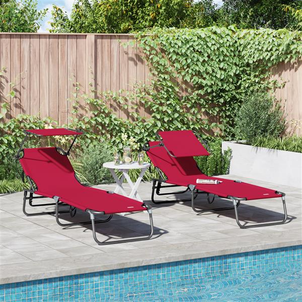 Grote foto vidaxl vouwbare ligbedden 2 stuks met luifel rood 600d oxford stof tuin en terras tuinmeubelen