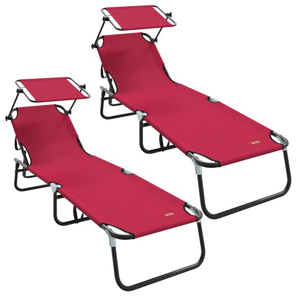 Grote foto vidaxl vouwbare ligbedden 2 stuks met luifel rood 600d oxford stof tuin en terras tuinmeubelen