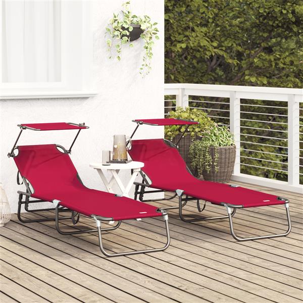 Grote foto vidaxl vouwbare ligbedden 2 stuks met luifel rood 600d oxford stof tuin en terras tuinmeubelen