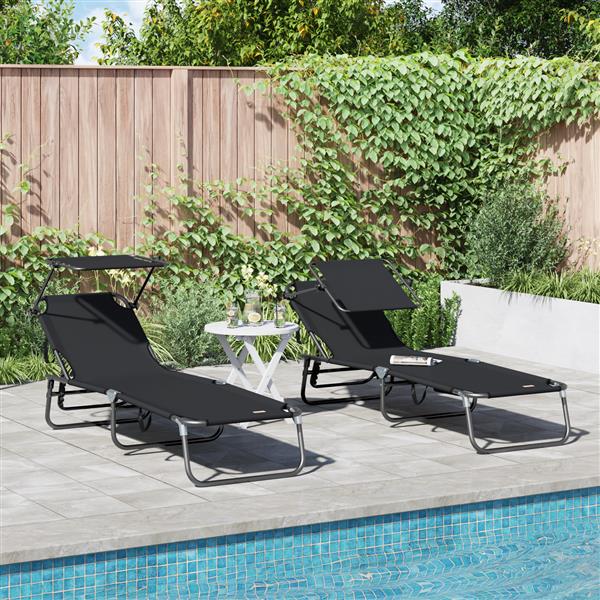 Grote foto vidaxl vouwbare ligbedden 2 stuks met luifel zwart 600d oxford stof tuin en terras tuinmeubelen