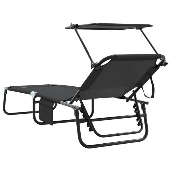 Grote foto vidaxl vouwbare ligbedden 2 stuks met luifel zwart 600d oxford stof tuin en terras tuinmeubelen