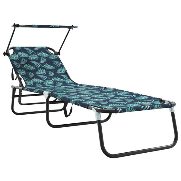 Grote foto vidaxl opvouwbaar ligbed met luifel bladerenprint 600d oxford stof tuin en terras tuinmeubelen
