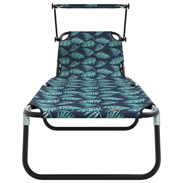 Grote foto vidaxl opvouwbaar ligbed met luifel bladerenprint 600d oxford stof tuin en terras tuinmeubelen