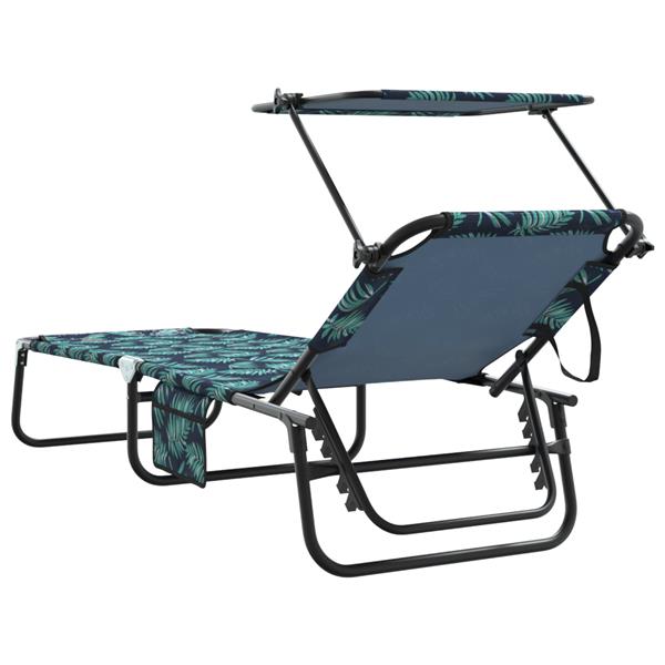 Grote foto vidaxl opvouwbaar ligbed met luifel bladerenprint 600d oxford stof tuin en terras tuinmeubelen