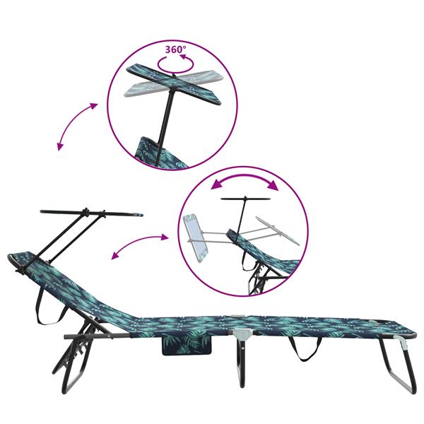 Grote foto vidaxl opvouwbaar ligbed met luifel bladerenprint 600d oxford stof tuin en terras tuinmeubelen