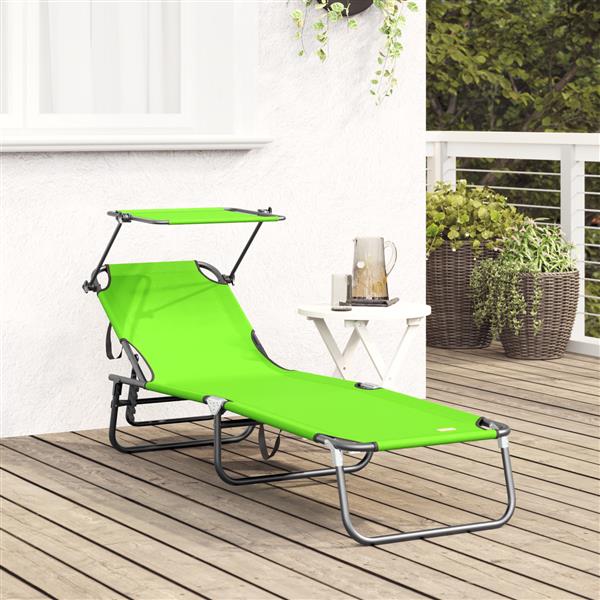 Grote foto vidaxl opvouwbaar ligbed met luifel groen 600d oxford stof tuin en terras tuinmeubelen